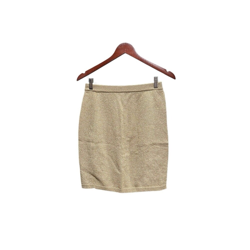 Vintage Jeanne Pierre Skirt Sparkly Gold Stretchy Knit 90s Y2K Mini Pull On Medi